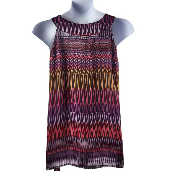 Fashion Bug X-Large Sleeveless Tunic Swing Top Multi Color Ikat Inspired Print - Picture 4 of 9